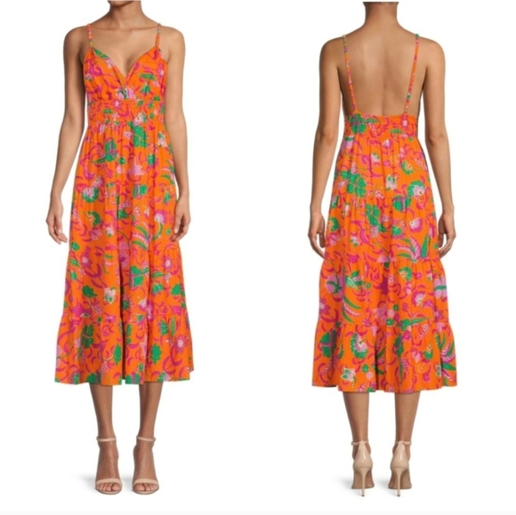 NWT Derek Lam 10 Crosby Cecelia TieredMidi Floral Orange Maxi Dress $550